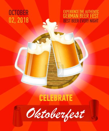 Téléchargez les illustrations : Octoberfest, design authentique d'affiche de bière, illustration vectorielle design simple - en licence libre de droit