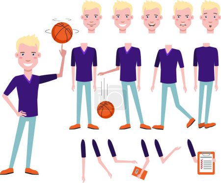 Téléchargez les illustrations : Ensemble de personnages de basket-ball de lycée réussi, illustration vectorielle conception simple - en licence libre de droit