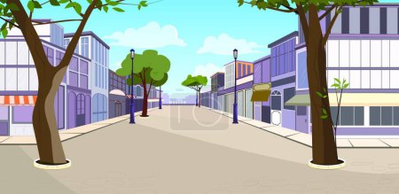 Illustration for Town street with buildings, trees and empty pavement - Royalty Free Image