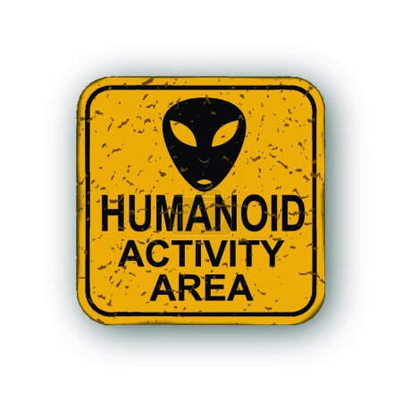 Ilustración de Área de actividad humanoide. Un viejo signo desgastado con una inscripción, ilustración vectorial diseño simple - Imagen libre de derechos