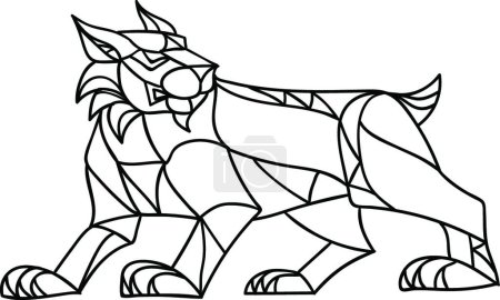 Téléchargez les illustrations : Lynx Prowling Black and White Mosaic, illustration vectorielle design simple - en licence libre de droit