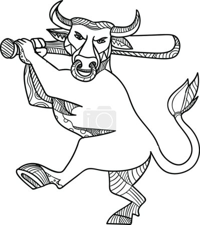 Ilustración de Bull Baseball Bat Mono Line, vector ilustración diseño simple - Imagen libre de derechos