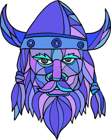 Téléchargez les illustrations : Mascotte de Tête Viking Mosaïque, illustration vectorielle design simple - en licence libre de droit