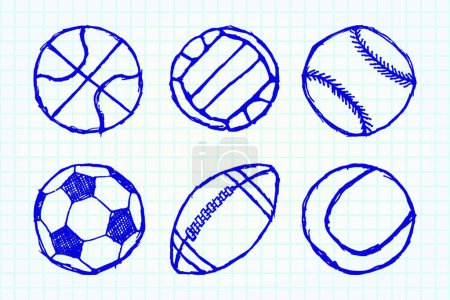 Illustration for Ball sketch set simple outlined isolated on paper notebook, vector illustration simple design - Royalty Free Image