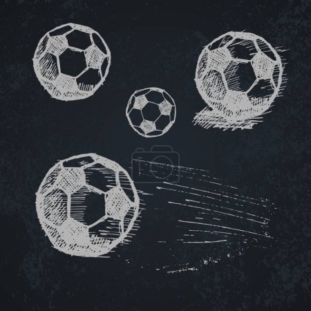 Ilustración de Esbozo de pelota de fútbol conjunto en pizarra, vector ilustración diseño simple - Imagen libre de derechos