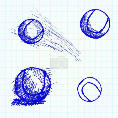 Ilustración de Juego de bocetos de pelota de tenis en cuaderno de papel, ilustración vectorial diseño simple - Imagen libre de derechos
