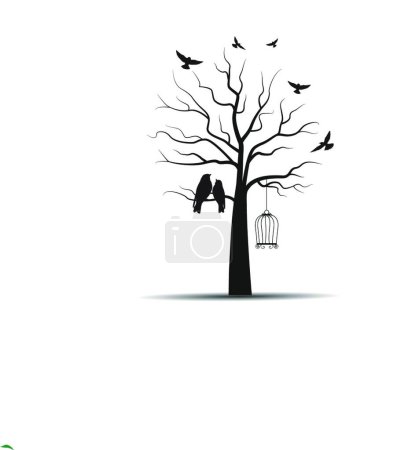 Ilustración de Árbol con jaulas y pájaros icono, vector ilustración diseño simple - Imagen libre de derechos