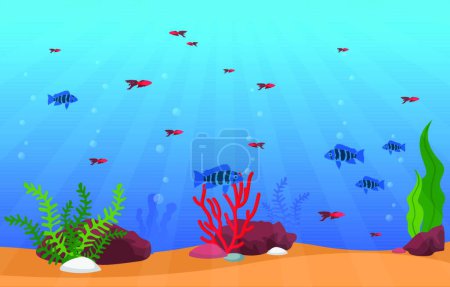 Illustration for Beautiful Aquarium Fish Colorful Reef Water Plant Illustration - Royalty Free Image
