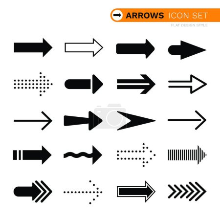 Téléchargez les illustrations : Flèches noires ensemble icône style design plat isolé - en licence libre de droit