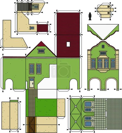 Illustration for The paper model an old green town house, vector illustration simple design - Royalty Free Image