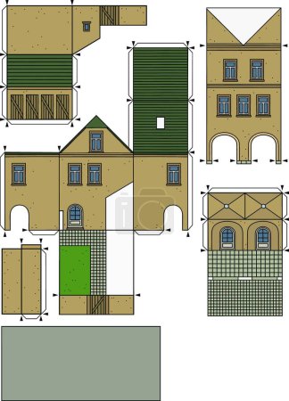 Téléchargez les illustrations : Le modèle en papier une vieille maison de ville, illustration vectorielle conception simple - en licence libre de droit