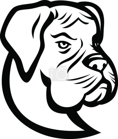 Illustration for Head of Boxer Dog German Boxer or Deutscher Boxer Mascot Black and White - Royalty Free Image
