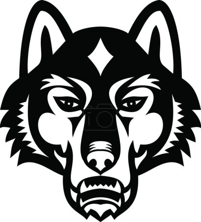 Illustration for Head of Gray Wolf or Timber Wolf Front View Sports Mascot Black and White - Royalty Free Image