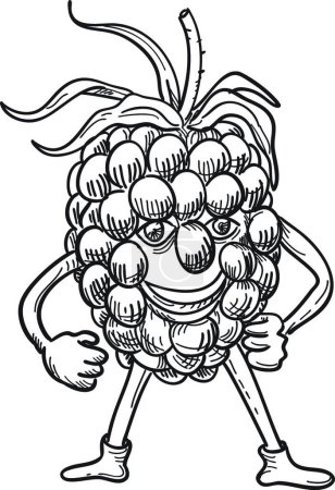 Illustration for Cartoon Happy Blackberry Fruit Standing While Smiling Front View Black and White - Royalty Free Image