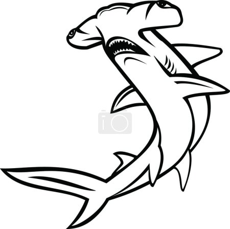 Illustration for Scalloped Hammerhead Shark or Sphyrna Lewini Swimming Up Mascot and White - Royalty Free Image
