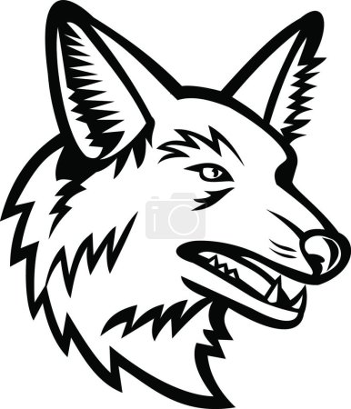Téléchargez les illustrations : Mascotte Head of a Maned Wolf Vue de côté Noir et Blanc - en licence libre de droit