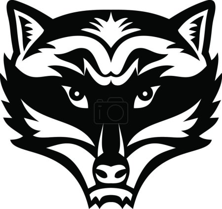 Illustration for Head of an Angry North American Raccoon Front View Mascot Black and White - Royalty Free Image
