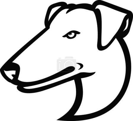 Téléchargez les illustrations : Mascotte Tête de Mascotte de Renard Terrier lisse Vue de côté Rétro Noir et Blanc - en licence libre de droit