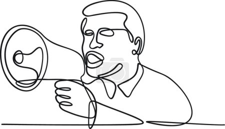 Illustration for Male Activist or Protester with Bullhorn Megaphone Loudhailer or Loudspeaker Continuous Line Drawing - Royalty Free Image