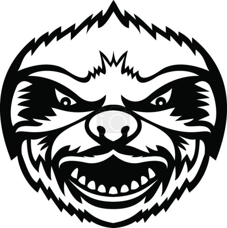 Ilustración de Cabeza de perezoso enojado Vista frontal Mascota Retro Blanco y Negro, vector ilustración diseño simple - Imagen libre de derechos