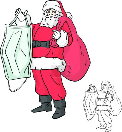 Illustration for "santa claus holding big medical mask to prevent Covid-19 virus, vector illustration simple design - Royalty Free Image