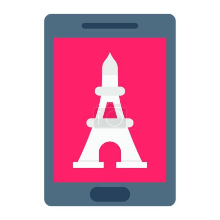 Ilustración de Torre Eiffel en París en smartphone, ilustración vectorial simple - Imagen libre de derechos