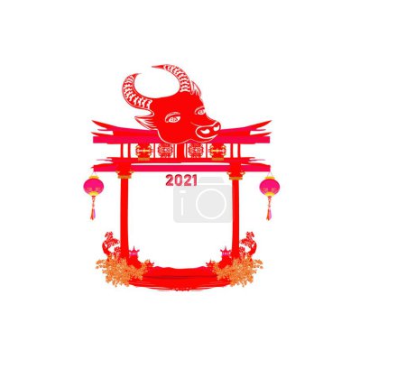 Téléchargez les illustrations : "Nouvel an chinois 2021 année du bœuf "icône, illustration vectorielle - en licence libre de droit