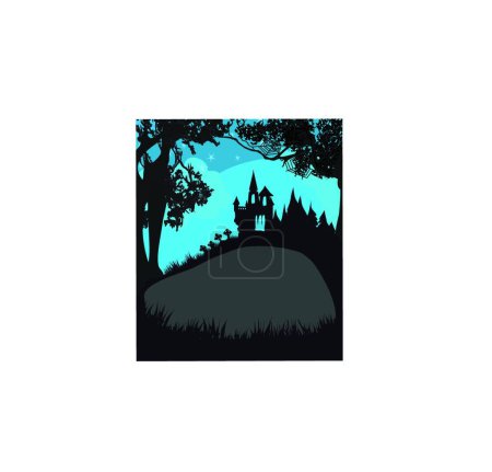 Téléchargez les illustrations : "Cadre de nuit Halloween avec château hanté effrayant" - en licence libre de droit