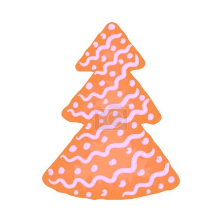 Téléchargez les illustrations : Arbre de Noël biscuits au gingembre dessin animé drôle nouvelle collation de l'année - en licence libre de droit