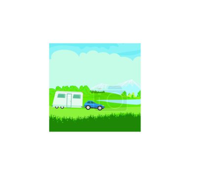 Illustration for Car with trailer, simple vector illustration - Royalty Free Image