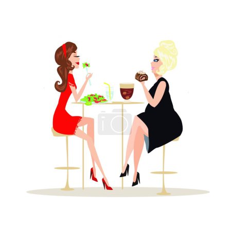 Illustration for "Illustration of thick and thin girls in restaurant" - Royalty Free Image