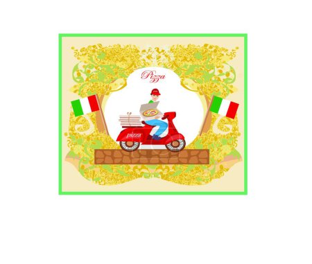 Téléchargez les illustrations : "livreur de pizza sur une moto - Carte abstraite
 " - en licence libre de droit