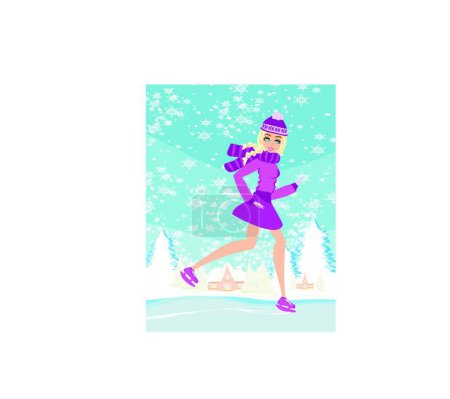 Téléchargez les illustrations : Hiver patin à glace femme, illustration - en licence libre de droit