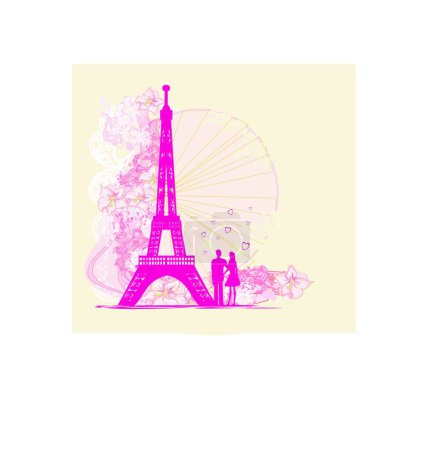 Téléchargez les illustrations : "Couple romantique à Paris - carte abstraite" - en licence libre de droit
