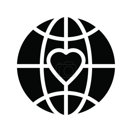 Téléchargez les illustrations : Globe avec icône coeur, illustration vectorielle - en licence libre de droit