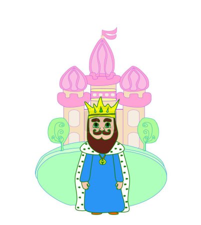 Ilustración de Rey en frente del castillo, colorido vector de ilustración - Imagen libre de derechos