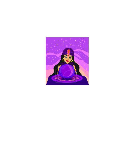 Illustration for Fortune Teller Woman reads the future from the crystal ball - Royalty Free Image
