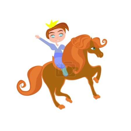 Téléchargez les photos : Petit prince à cheval, drôle d'illustration isolée - en image libre de droit