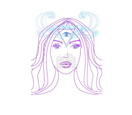 Ilustración de Mujer con tercer ojo, sentidos sobrenaturales psíquicos - Imagen libre de derechos