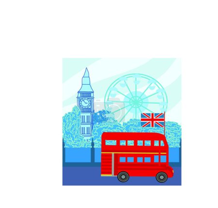 Téléchargez les illustrations : London Street avec bus rouge et grand ben - en licence libre de droit