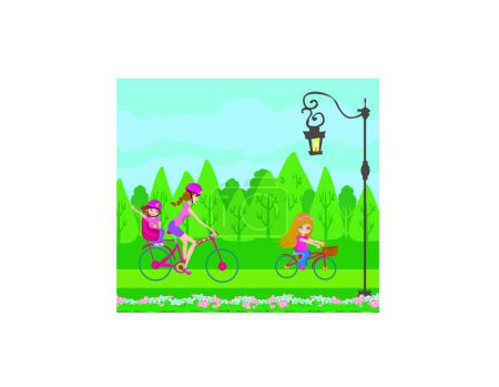 Illustration for Mother and daughters on a bike trip - Royalty Free Image