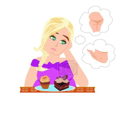 Illustration for Sad fat girl modern vector illustration - Royalty Free Image