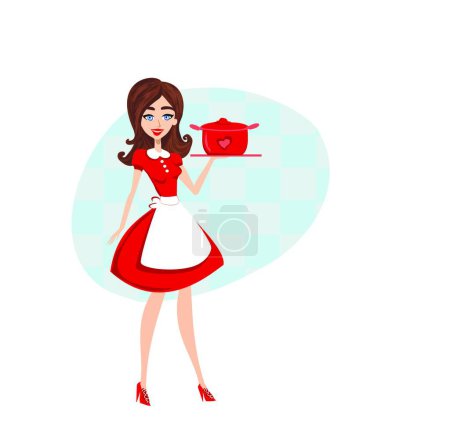 Illustration for Beautiful waitress serves dinner modern vector illustration - Royalty Free Image