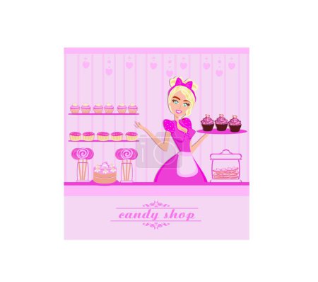 Illustration for Waitress selling candy modern vector illustration - Royalty Free Image