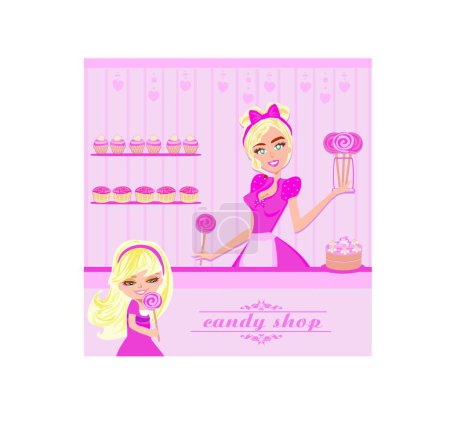 Illustration for Waitress selling Lollipops modern vector illustration - Royalty Free Image