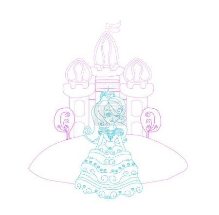 Ilustración de Hermosa princesita y un hermoso castillo - Imagen libre de derechos