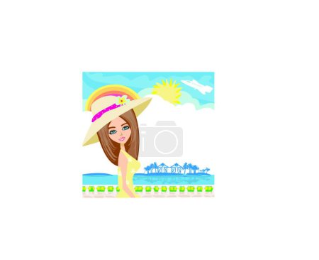 Illustration for Elegant tourist on vacation - card - Royalty Free Image