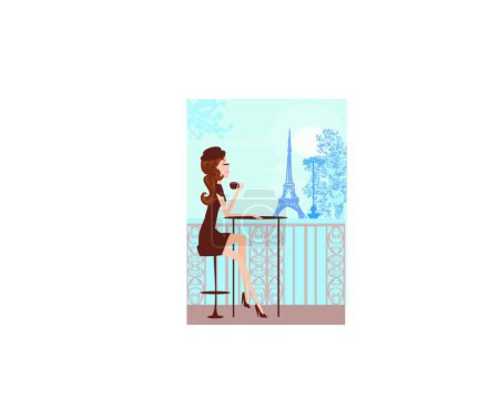 Téléchargez les illustrations : Jolie fille dans le café parisien - en licence libre de droit