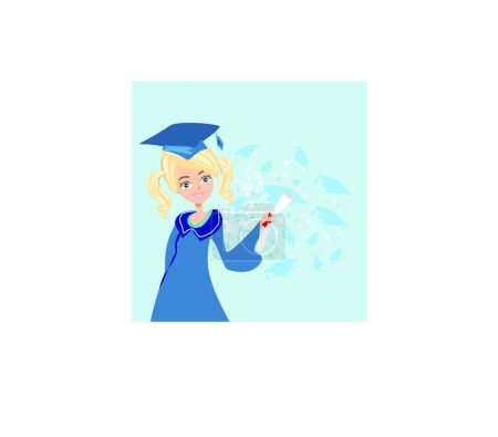 Illustration for Graduation happy girl card, vector illustration - Royalty Free Image