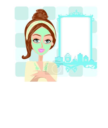 Illustration for Beautiful girl applying mask on her face - Royalty Free Image